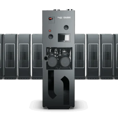 CoolIT CHx2000 coolant distribution unit integrated with data centre server racks.