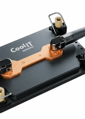 Integrated cold plate module assembly with spring-loaded mounting for liquid cooling systems.