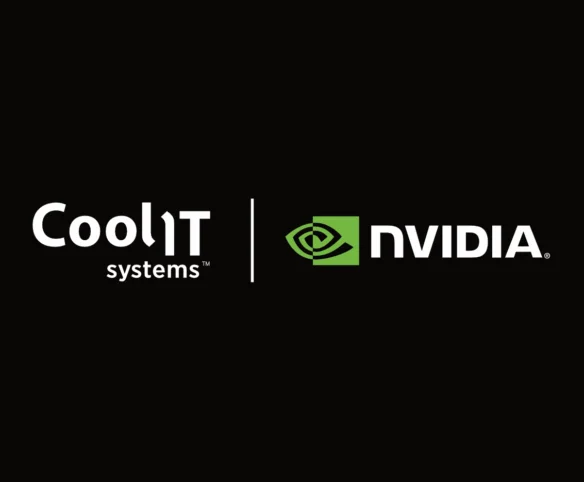 CoolIT Systems and NVIDIA technology partnership logo on black background