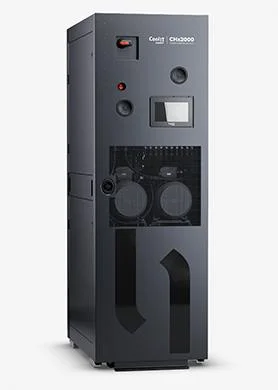 CoolIT CHx2000 cooling distribution unit with integrated pumps, monitoring display, and front ventilation panel.