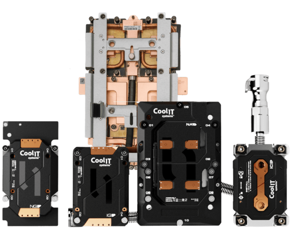 CoolIT coldplate product lineup displaying multiple direct liquid cooling designs