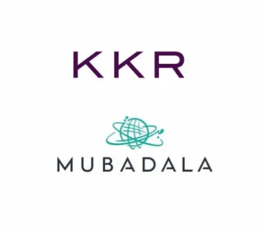 KKR and Mubadala corporate partner logos on white background.