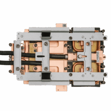 Top view of CoolIT copper coldplate with internal coolant channels