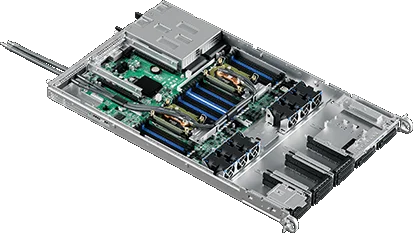 Liquid-cooled server motherboard with CPUs, memory, and coldplates installed