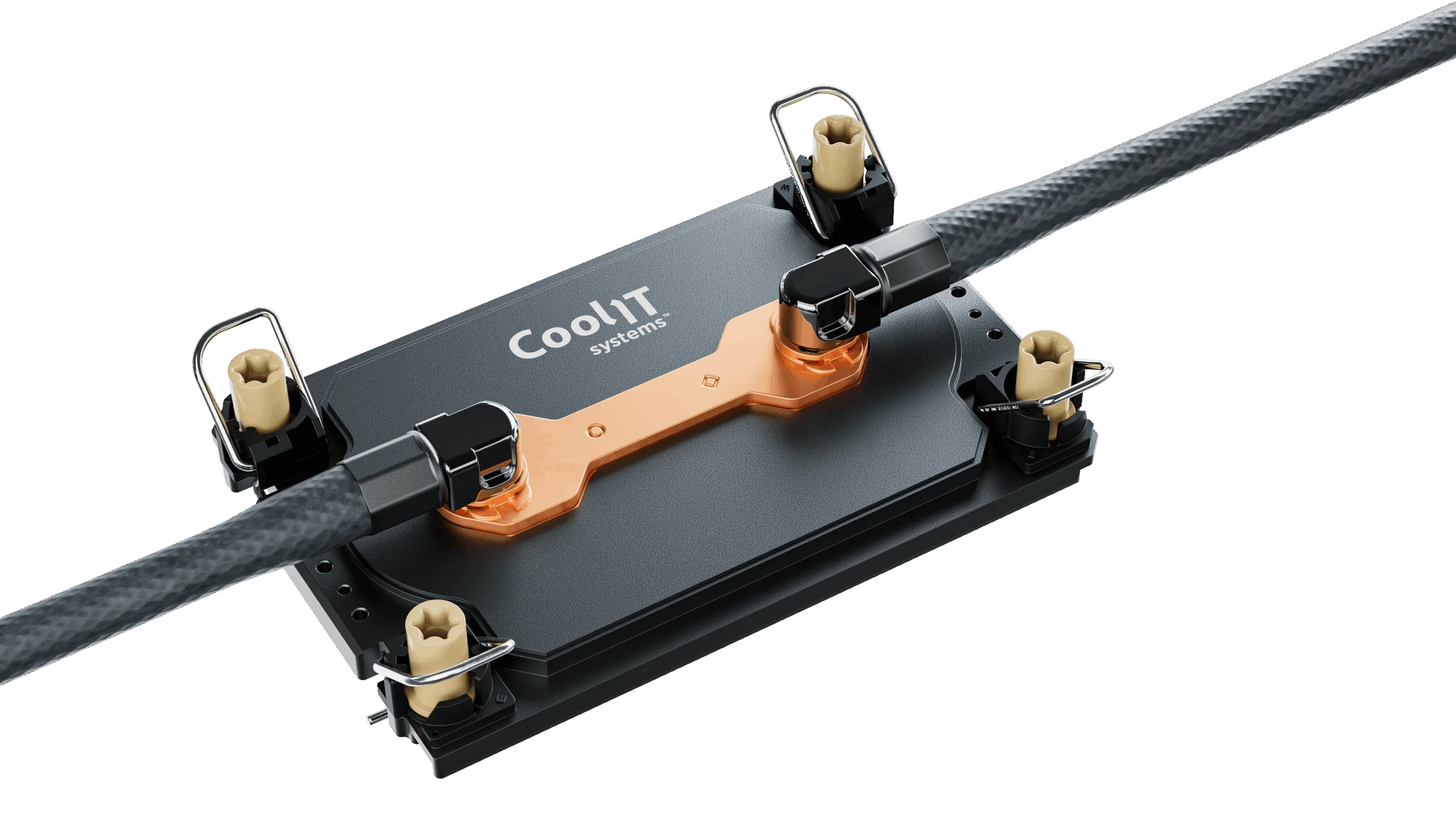 Integrated cold plate module assembly with spring-loaded mounting for liquid cooling systems.