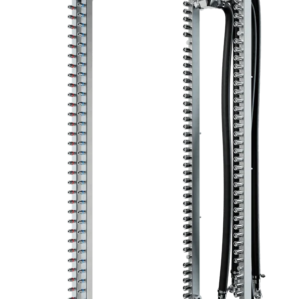 Quick-disconnect fittings connected to liquid cooling manifold for AI server coldplate loops.
