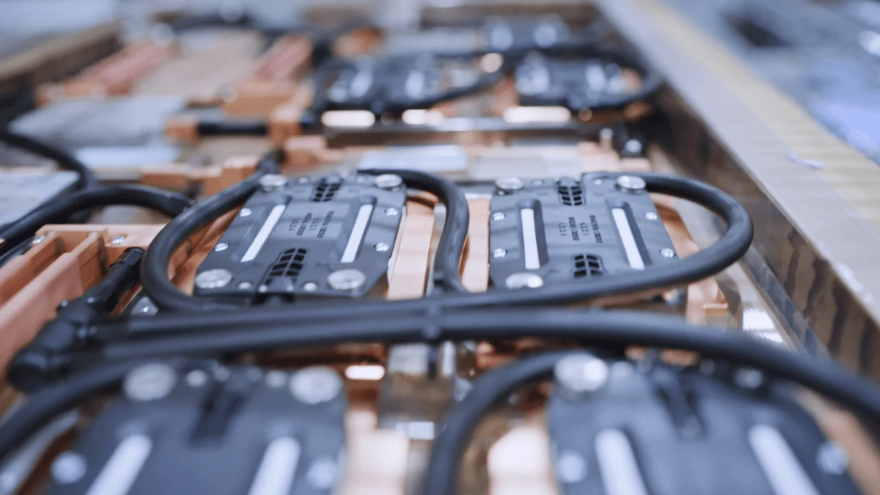 Liquid cooling cold plates mounted on copper baseplate assembly.