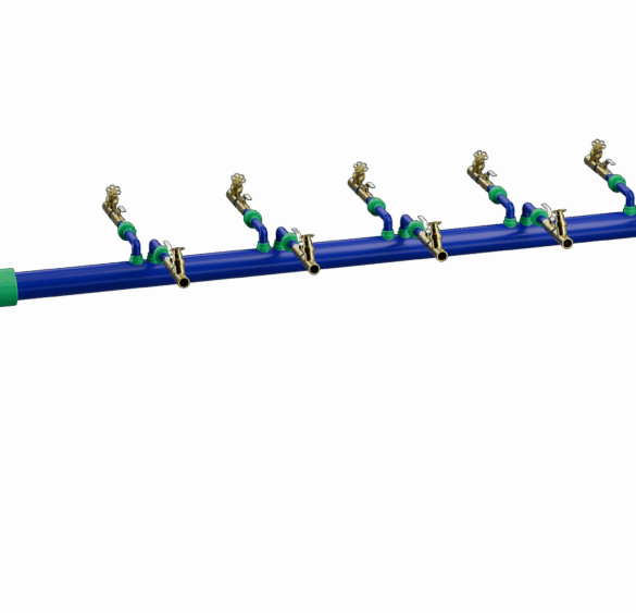 Modular plastic coolant distribution manifold with multiple branch connections.