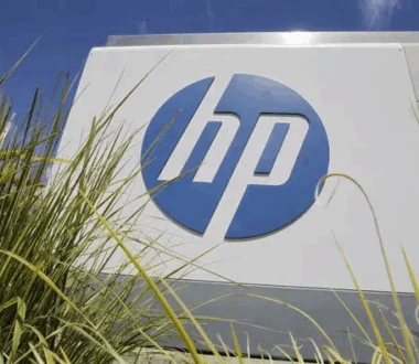 HP corporate logo displayed on exterior building facade.